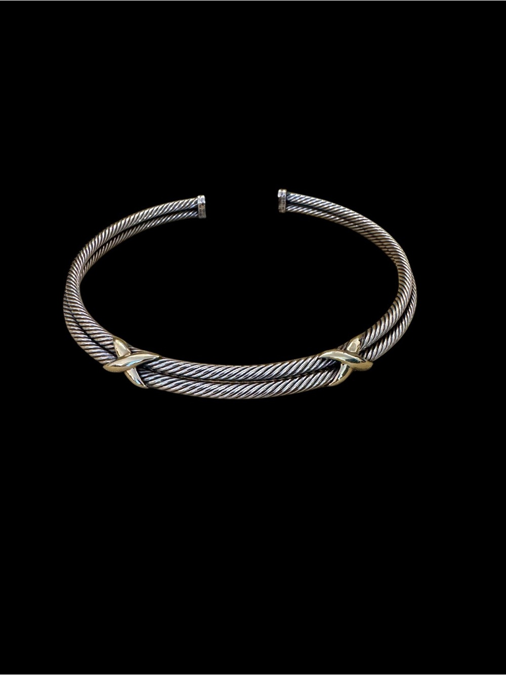 David Yurman Sterling Silver and 14k Yellow Gold Double Cable X Collar Necklace